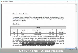 c# pdf okuma açma