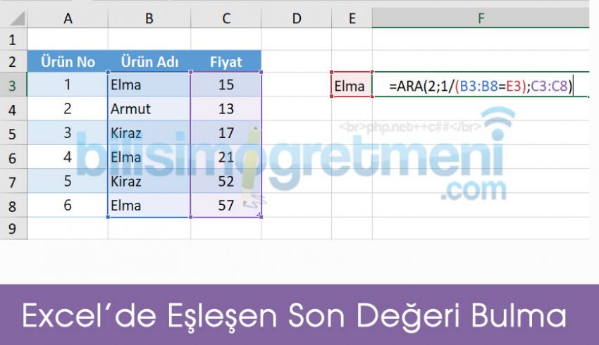 Excel’de Eşleşen(Aranan) Son Değeri Bulma