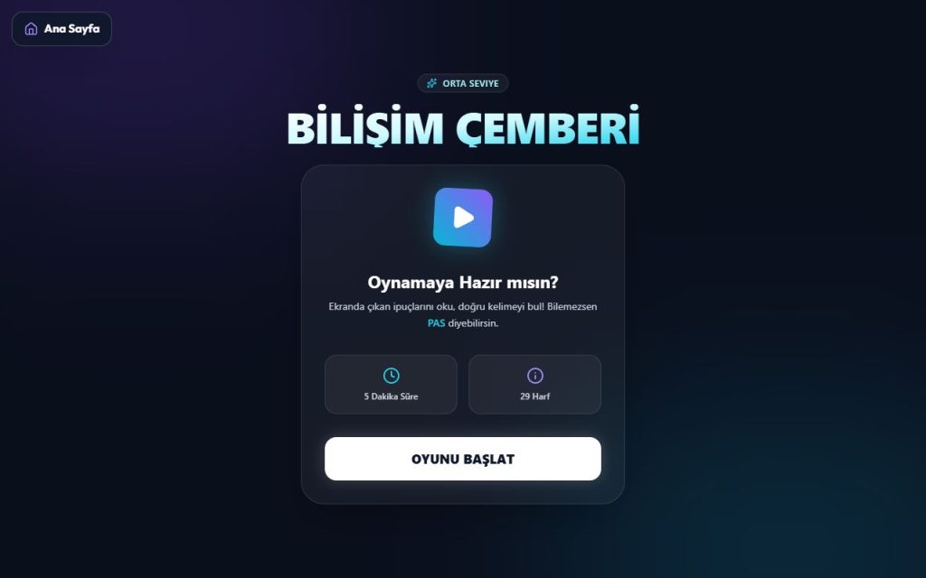 Bilişim çemberi kavram eşleştirme oyunu