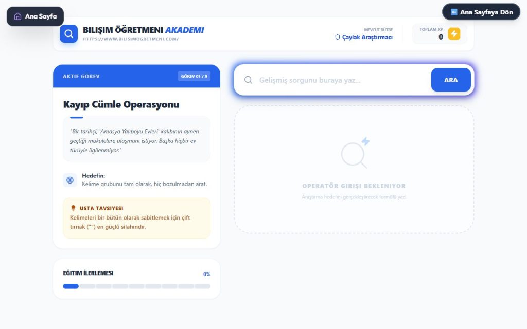 Arama motoru stratejisi eğitici oyun