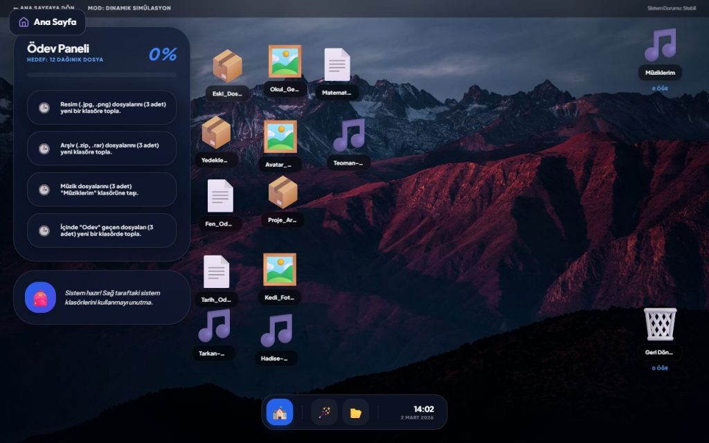 Dosya uzantıları sınıflandırma eğitici oyun