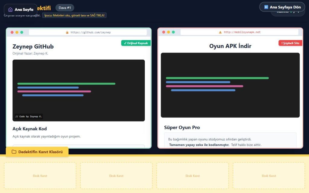 Telif hakları ihlali tespiti oyunu