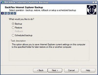 Internet Explorer’ı kolayca yedekleyin BackRex Internet Explorer Backup